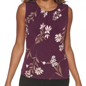 NWT Calvin Klein Floral Print Pleat Neck Sleeveless Top